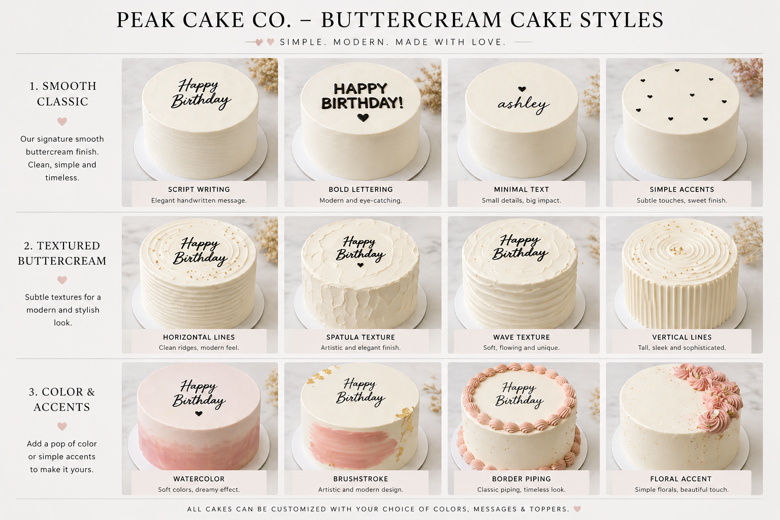 Peak Cake Co buttercream cake design collection